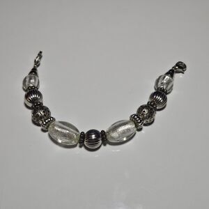 Silver Tone And Clear Beaded Medical Alert Stretch Bracelet 6"